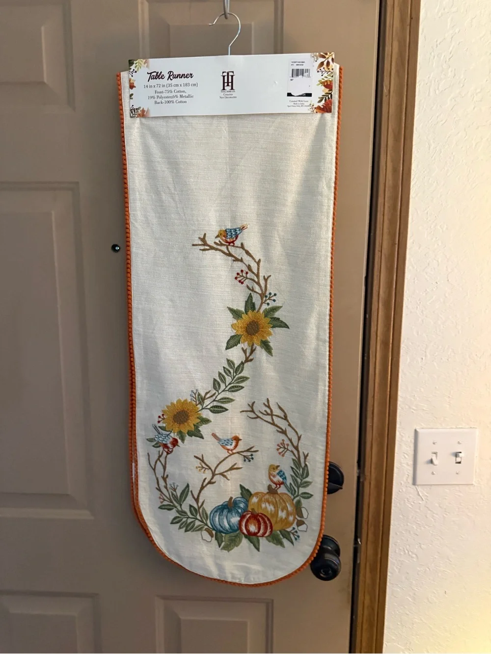 Harvest Embroidered Table Runner with Sunflowers and Birds